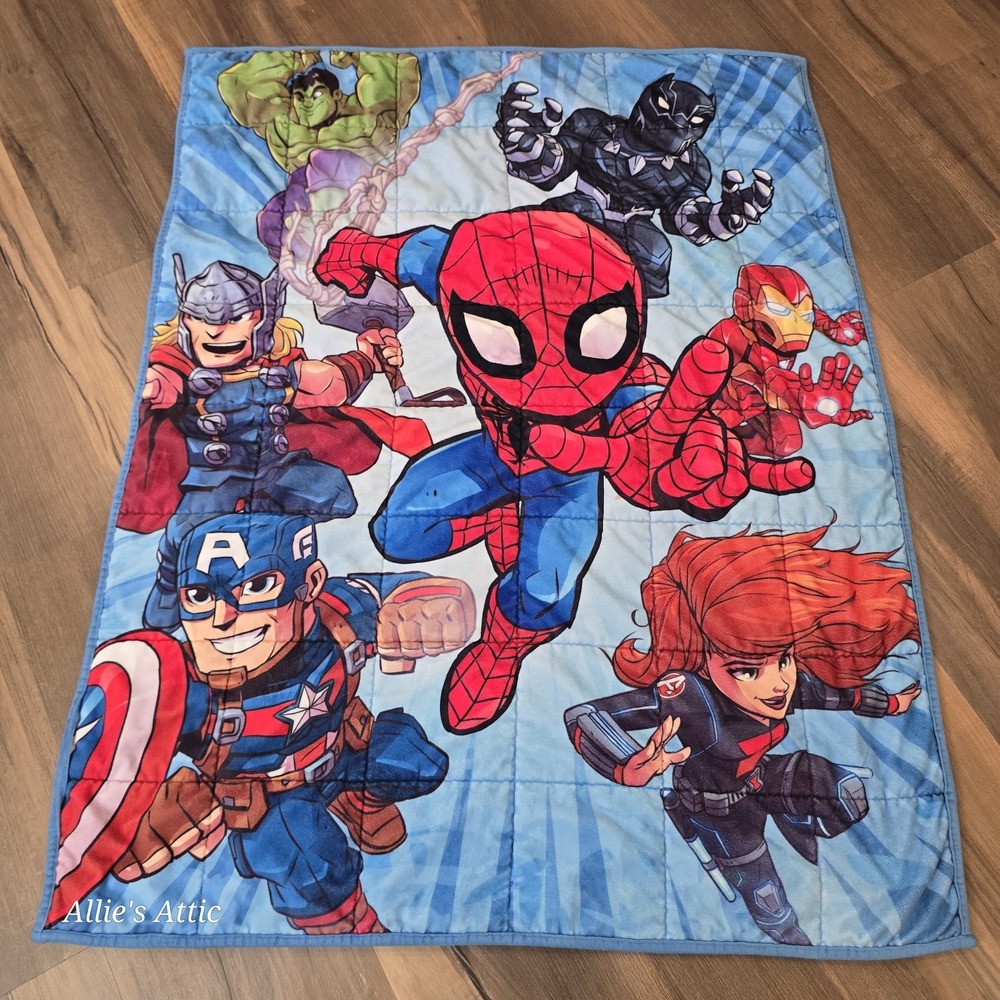 Marvel Kids 5 Lb Weighted Blanket Spidey Spiderman Hulk Cpt America Blue 45x36